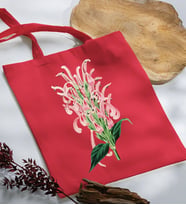 BK Gift Çiçek Tasarımlı Kırmızı Kumaş Bez Çanta, Baskılı Omuz Çantası, Alışveriş Çantası, Arkadaşa Hediye-8
