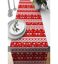 Kırmızı Christmas Desen Premium Masa Örtüsü Runner RNR555