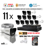 EXİTCAM 11 Kameralı 5MP IP PoE Güvenlik Seti – 16 Kanal NVR, 1 TB HDD, Sesli Kayıt, Renkli Gece Görüşü, İnsan ve Plaka Algılama