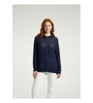 Lacivert Kapüşonlu Ajurlu Triko Sweatshirt