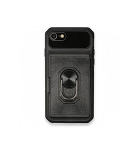 Çınarcık Dev iPhone 7 Kılıf Klik Yüzüklü Kartvizitli Silikon - Siyah