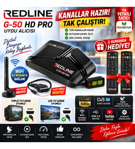 Redline G-50 HD Pro Full HD Uydu Alıcısı (2 ADET KUMANDA) TKGS WiFi YouTube 5000 Kanal Tak Çalıştır Tüplü ve LED TV Uyumlu