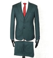 Jan Carlucci Slim Fit Sivri Yaka-Çift Yırtmaç Koyu Yeşil  Drop 6 Yelekli Takım Elbise
