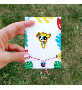 Powerpuff Girls Ahşap Rozet Marteniçka Bileklik Hediyeli -Çanta-Broş-Aksesuar