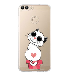 Huawei P Smart Uyumlu Kamera korumalı Kapak Coolcat Tasarımlı  Şeffaf Kılıf