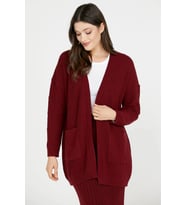 Cepli Uzun Triko Hırka - Bordo