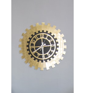 Modern Gold Güneş Duvar Saati Dekoratif Türk Rakamlı Mdf Üzeri Aynalı Pleksi 50x50 Cm
