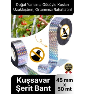 Premium Dayanıklı Yansıtıcı Kuş Kondurmaz Uzaklaştırıcı Hologramlı Kuşsavar Şerit Bant 45 mm x 50 mt