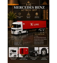 Mercedes Benz Actros Metal Oyuncak Tır 1:32 Ölçek Die-cast Kırmızı Konteyner 50 cm