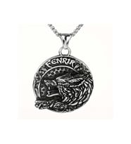 Çift Taraflı Kullanım Iskandinav Mitolojik Fenrir Kurt Kolye / Viking Pusula Gümüş Kolye
