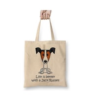 Jack Russell Dogs Köpek Life is Better Beyaz Bez Çanta Uzun Saplı Alışveriş Çantası Plaj Çantası