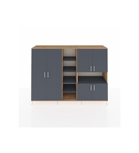 Hyperion Dolap 13 Raflı 6 Kapaklı 220x44x163 Çam-Antrasit