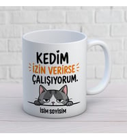 Kişiye Özel Kedi Tasarımlı Kedim İzin Verirse Yazılı İsimli Seramik Kupa