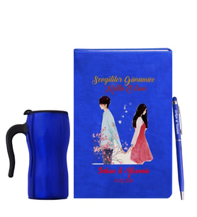 Sevgililer Gününe Özel Mavi Defter Kalem & Termos Mug Hediye Seti 27