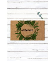 Yeşil Yapraklı Çerçeveli Welcome Paspas Koko Paspas Kıl Paspas Daire Paspası Apartman Giriş Paspas