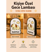 Kişiye Özel İsimli Kalpli Uyuyan Köpek Gece Lambası Sıcak Işıklı Çocuk ve Bebek Odası Dekoru