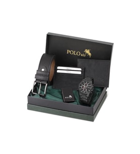 Polo Air Erkek Kol Saati Cüzdan Kemer Kartlık Çakmak Hediyelik Kutusunda Siyah Renk PL-7037E1