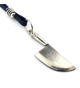 Şef Bıçağı Şeklinde MasterChef Bıçak Metal Lacivert Deri Erkek Kolye Q0897