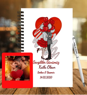Sevgililer Gününe Özel Ahşap Defter Kalem &  Instagram Çerçeve Hediye Seti 37