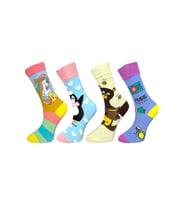 4'lü Unısex Unicorn, Penguen, Ayı ve Müzik Temalı Esnek Nem Alabilen Pamuklu Spor Soket Çoraplar (Çok Renkli)