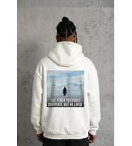 Erkek Survivor Penguin Baskılı 3 İplik Pamuklu Kapüşonlu Sweatshirt Hoodie Beyaz