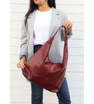 Hlin Kadın Büyük Boy Örgü Desenli Fermuarlı Shopper Omuz ve Kol Çantası (Bordo)