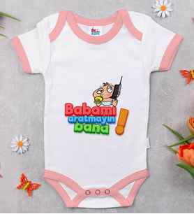 BK Kids Babamı Aratmayın Bana Tasarımlı Pembe Bebek Body Zıbın-1