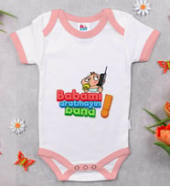 BK Kids Babamı Aratmayın Bana Tasarımlı Pembe Bebek Body Zıbın-1