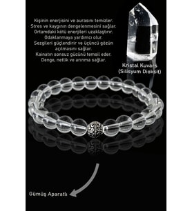 Sertifikalı AAA+ Şeffaf Kristal Kuvars Taşı Bileklik - Gümüş Aparatlı (Çok Renkli)