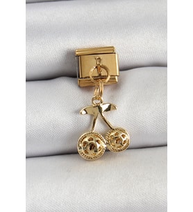 316L Çelik Sallantılı Zirkon Taşlı Fiyonk Model Gold Renk Nomination C316L Çelik Sallantılı Kiraz Model Gold Renk Nomination Charm