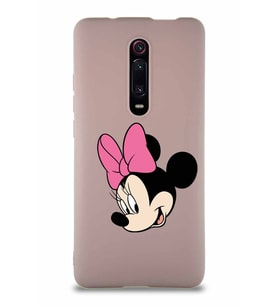 Xiaomi Mi 9T Soft Premier Kapak Minnie Mouse-B Tasarımlı Silikon Kılıf - Pudra (Şeffaf)