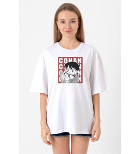 Detective Conan Anime Conan Beyaz Kadın Oversize Tshirt