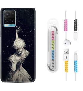 Vivo Y11S Y21S Y20 Y20S Y70 Kılıf Kablo Koruma Spiral Silikon Star Woman 1332