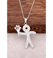 Swarovski Taşlı Çöp Adam Gümüş Kolye 1806
