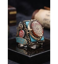 Özel Tasarım Hz. Süleyman Mührü ve Kelime-i Tevhid ve Allah ve Muhammed Yazılı Gümüş Yüzük 902954