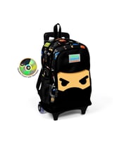 Kids Siyah Ninja Desenli Işıklı Tekerlekli Iki Bölmeli Çekçekli Sırt Çantası