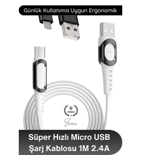 #MicroUSB Süper Hızlı DC01 Micro USB Şarj Kablosu 1M 2.4A Hızlı Veri Aktarım Android Telefon Tablet