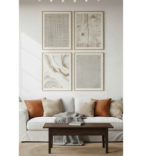 Minimal Doku 4’lü Ahşap Çerçeveli Tablo Seti - Modern Salon Dekoru