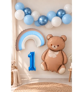 1 Yaş Mavi Gökkuşağı ve Ayı Temalı Doğum Günü Balon Süsleme Seti Set36