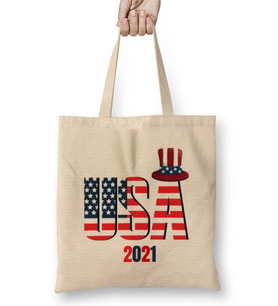 USA İndependence Day 4th Of July Gift Celebration Patriotic Bez Çanta Uzun Saplı