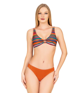 Endeep Kadın Aksesuarlı Renkli Desenli Bikini Takımı