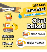 İş Makinaları Temalı Kişiye Özel İsimli Defter Kalem Okul Etiketi, Yırtılmaz PVC Etiket (Beyaz)