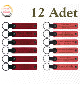 Kırmızı & Nar Çiçeği, 12’li Set, Kişiye Özgü Yazılı Deri Hatıra, Bebek Doğum Gününe Özel Hatıra