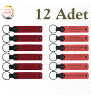 Kırmızı & Nar Çiçeği, 12’li Set, Kişiye Özgü Yazılı Deri Hatıra, Bebek Doğum Gününe Özel Hatıra