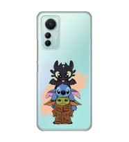 Xiaomi Mi 12 Lite Uyumlu Sevimli Baby Yoda ve Stitch Desenli Şeffaf Telefon Kılıfı