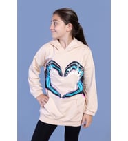 Toontoy Kız Çocuk Kapüşonlu Kanguru Cepli Baskılı Sweatshirt (Pudra)