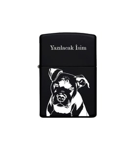 Köpek Desenli Kişiye Özel İsimli Benzinli Siyah Metal Çakmak