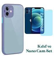 Apple iPhone 12 Uyumlu Montreal Kılıf Ve Nano Cam Ekran Koruyucu Set (Lavanta)