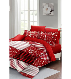 Yılbaşı Süsü Ekose Noel %100 Pamuk Saten 3d Çift Kişilik Nevresim Takımı