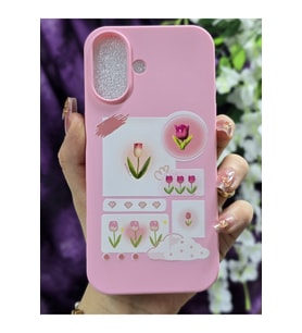iPhone 16 Uyumlu Gül Desenli Sert Silikon Pembe Telefon Kılıf